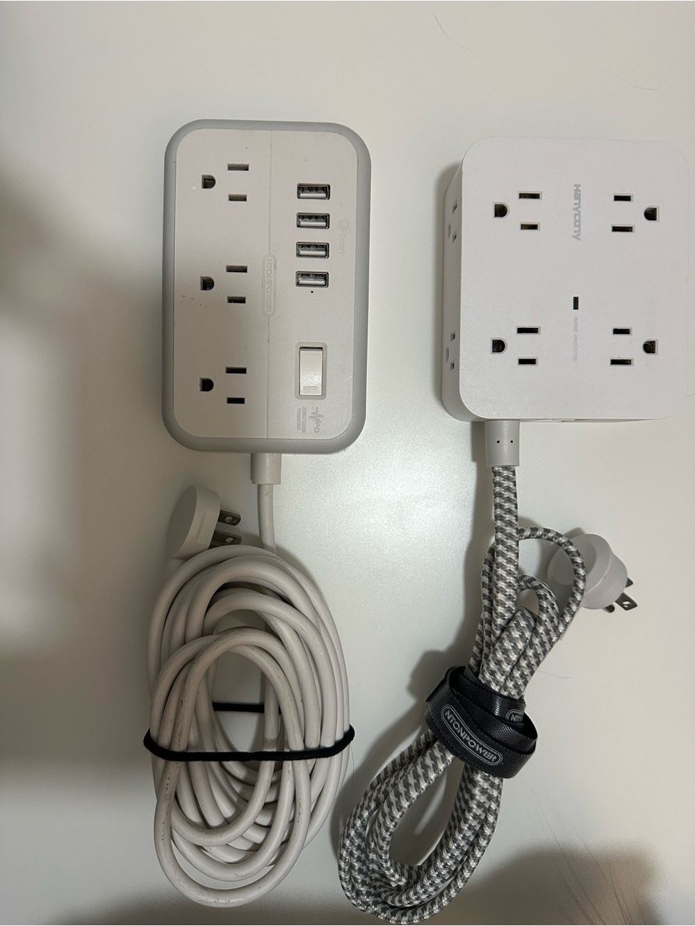 White Dual Outlet Power Strip with USB Ports and Braided Extension Cord